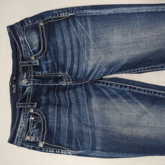 Miss Me Mid Rise Bootcut Flap Pocket Dark Blue Embellished Jeans Womens 30 - Picture 3 of 8